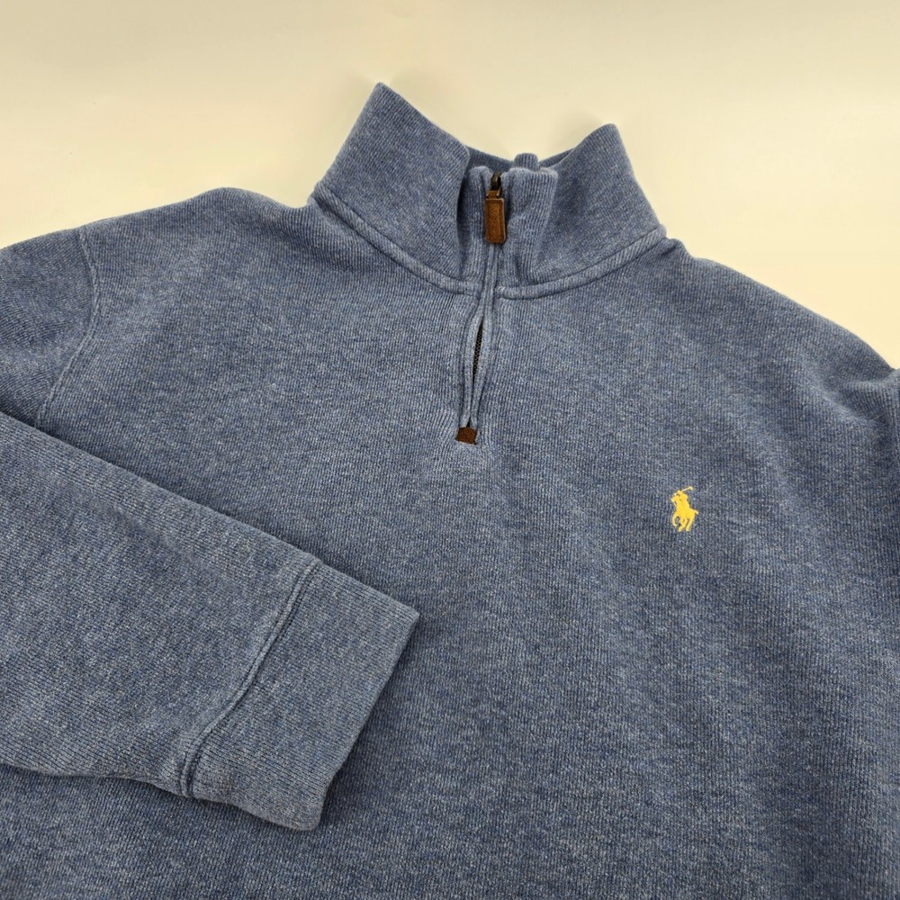 Polo Ralph Lauren Quarter Zip Pullover Mens Cotton Heathered Blue XL‎